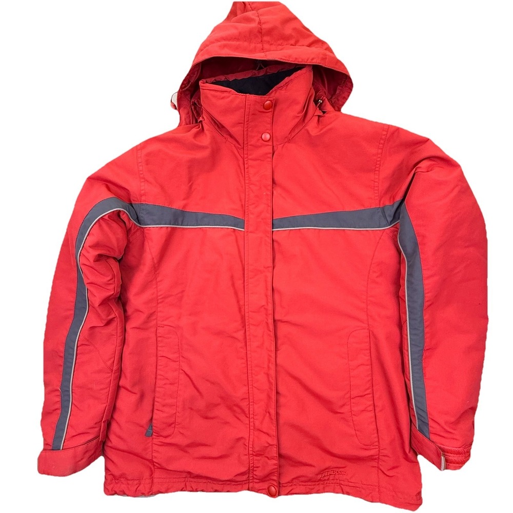 L.L. Bean Insulated Winter Ski Coat Jacket Hooded Red Full Zip Women's Sz M Vtg‎